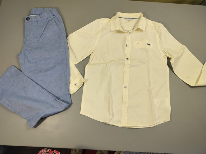 Ensemble 4pcs Pantalon+gilet+veste de costume bleu clair chiné + chemise blanche assortie offerte car tachée, moins cher chez Petit Kiwi