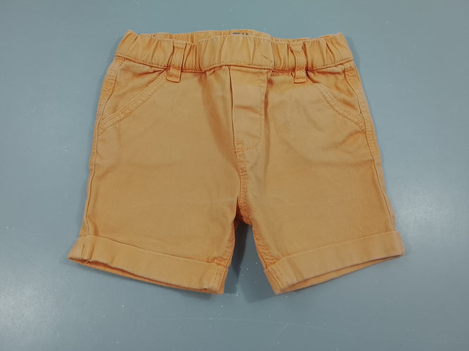 Short denim orange à revers, Petite trace de bic  à la taille, moins cher chez Petit Kiwi