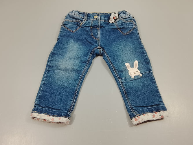 Jeans à revers doublé jersey , tête de lapin , poches coeurs, moins cher chez Petit Kiwi