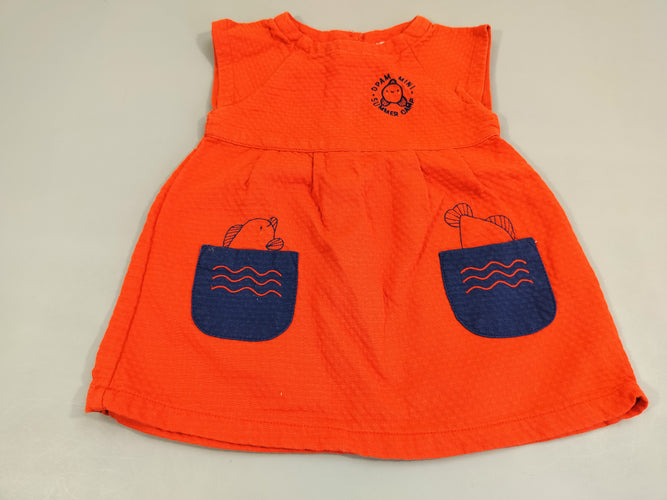 Robe s.m orange  matière texturée poisson et poches bleu marine "Dpam mini . Summer camp", moins cher chez Petit Kiwi