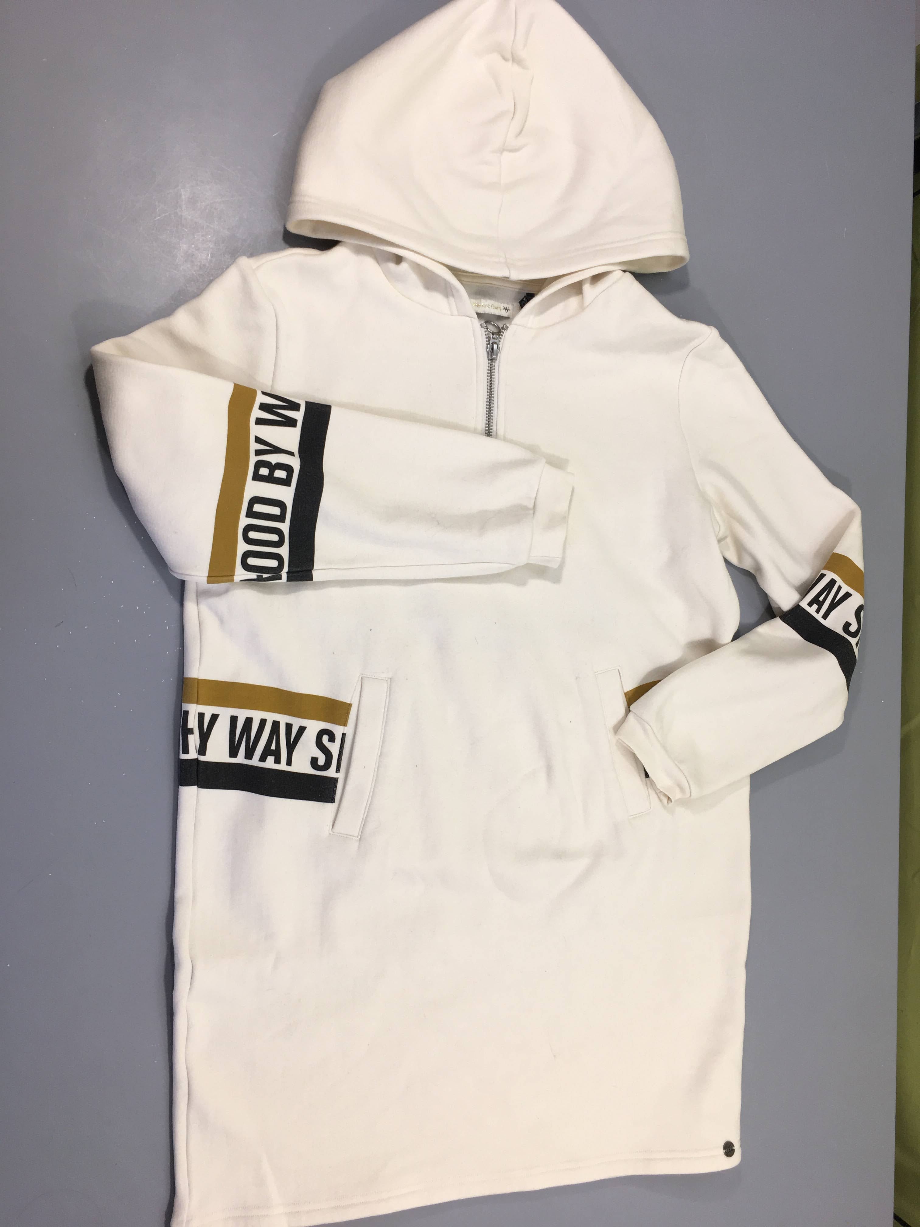 Robe m.l sweat écru à capuche way, légèrement bouloché