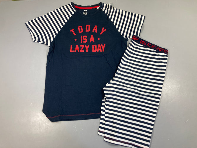 Pyjashort 2pcs jersey bleu marine rayé blanc Today, moins cher chez Petit Kiwi