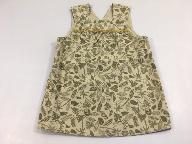 Robe salopette kaki ,motifs feuilles, moins cher chez Petit Kiwi