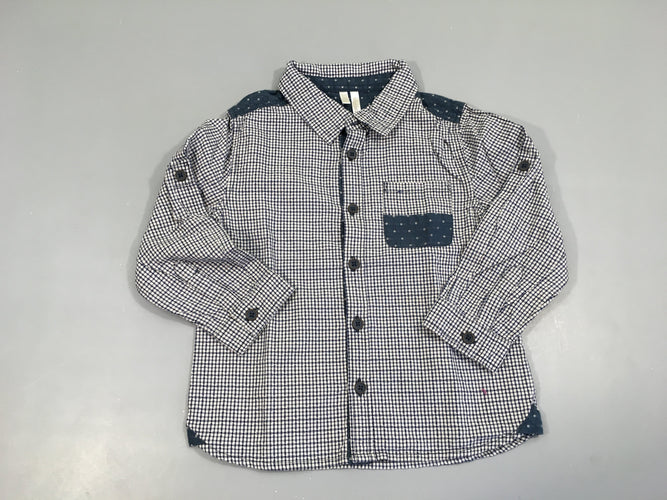 Chemise m.l  blanche à carreaux bleu marine, moins cher chez Petit Kiwi