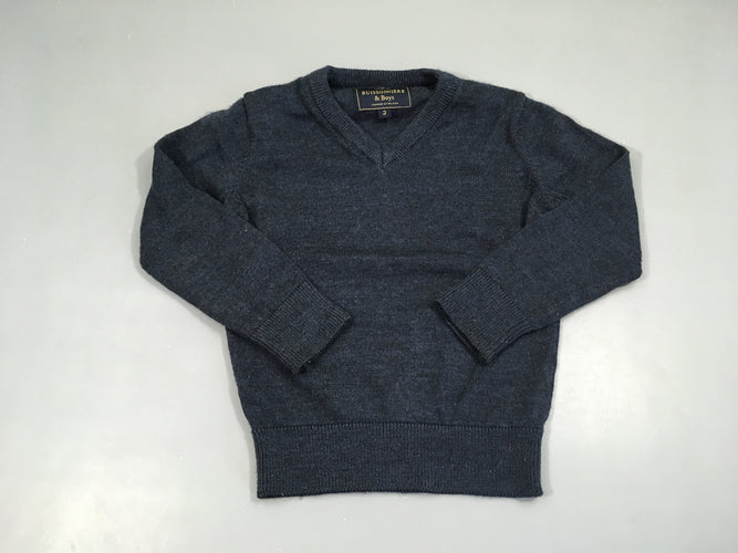 Pull col V bleu foncé, 70% laine, moins cher chez Petit Kiwi