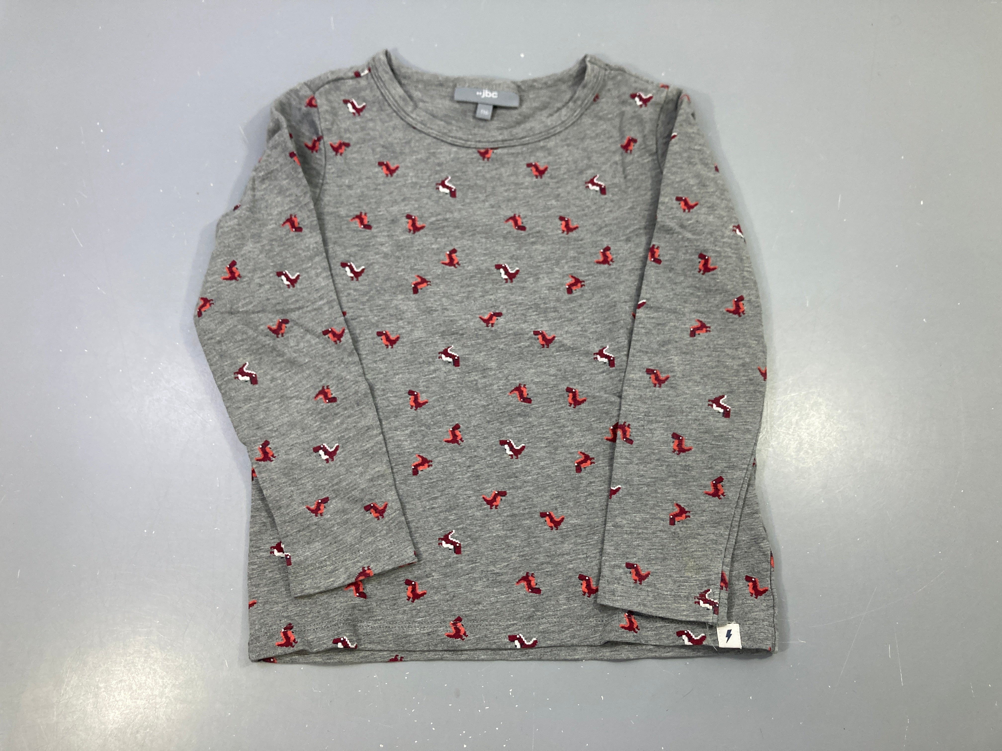T-shirt m.l gris chiné dinosaures rouges, jblanc