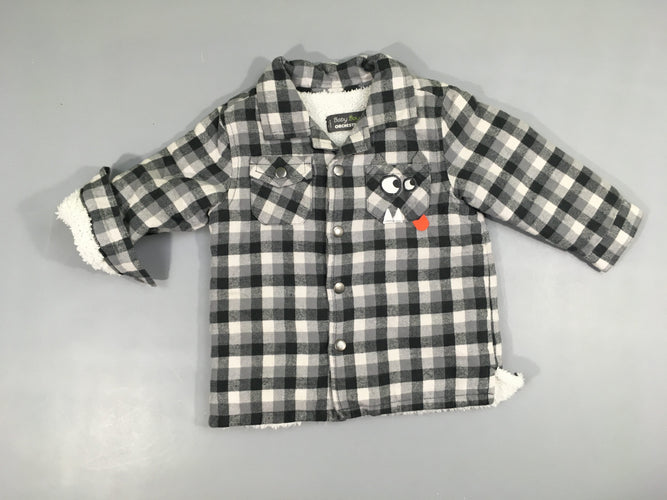 Surchemise m.l carreaux gris poche loup, doublé peluche, moins cher chez Petit Kiwi