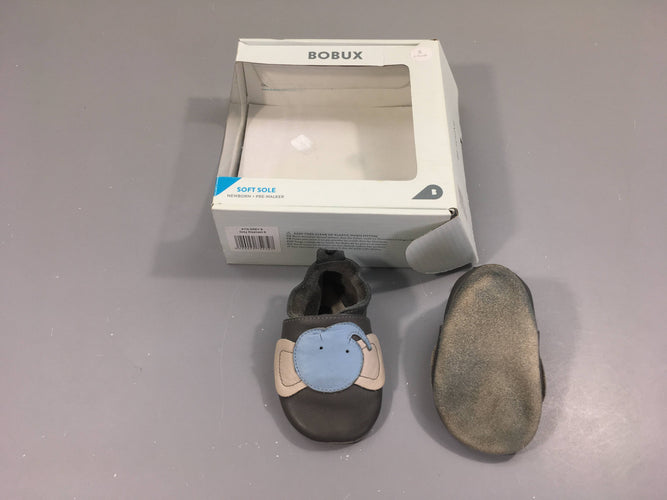 Chaussons cuir gris bleu éléphant S 3-9m, moins cher chez Petit Kiwi