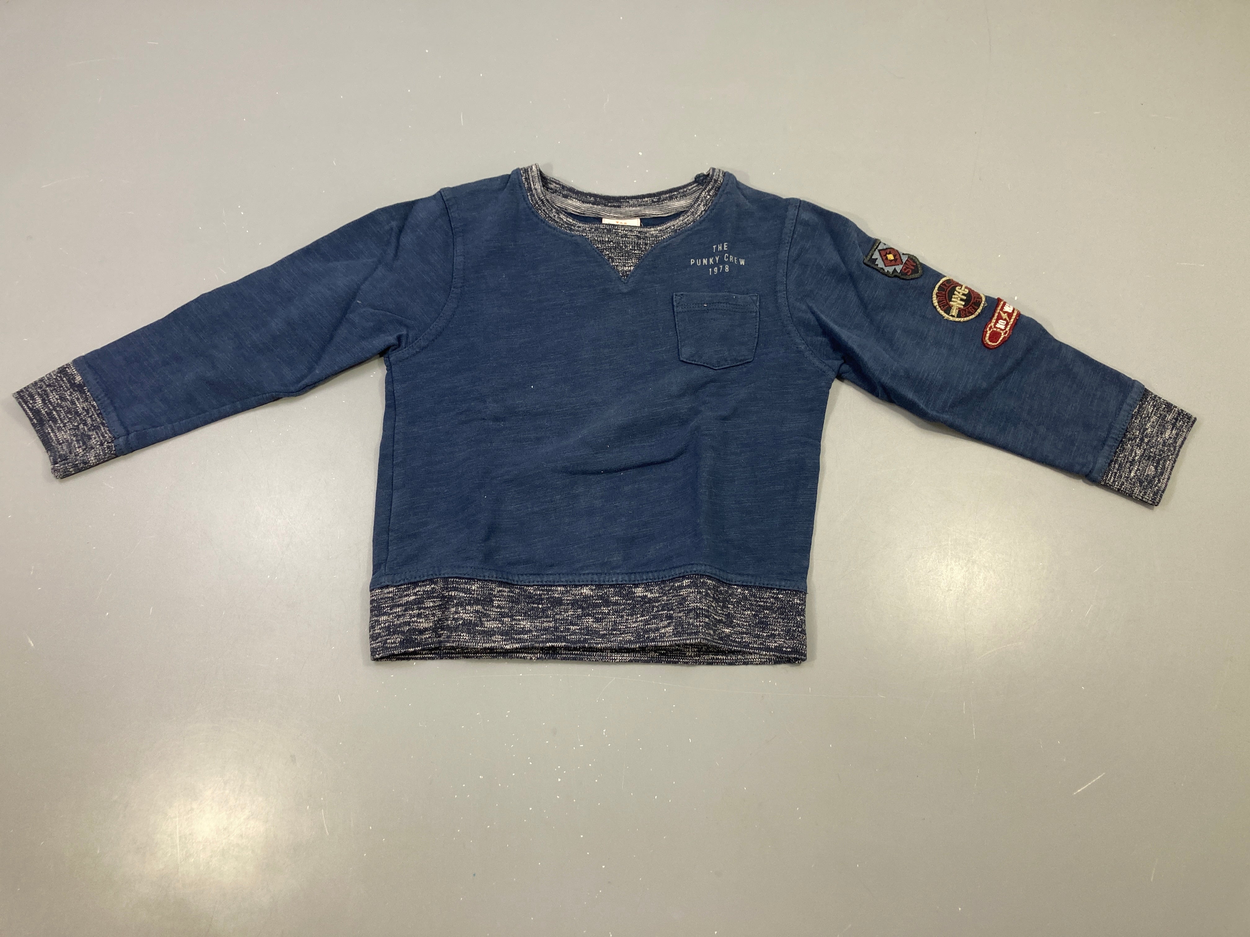 Sweat bicolore bleu flammé The Punky Crew, écussons