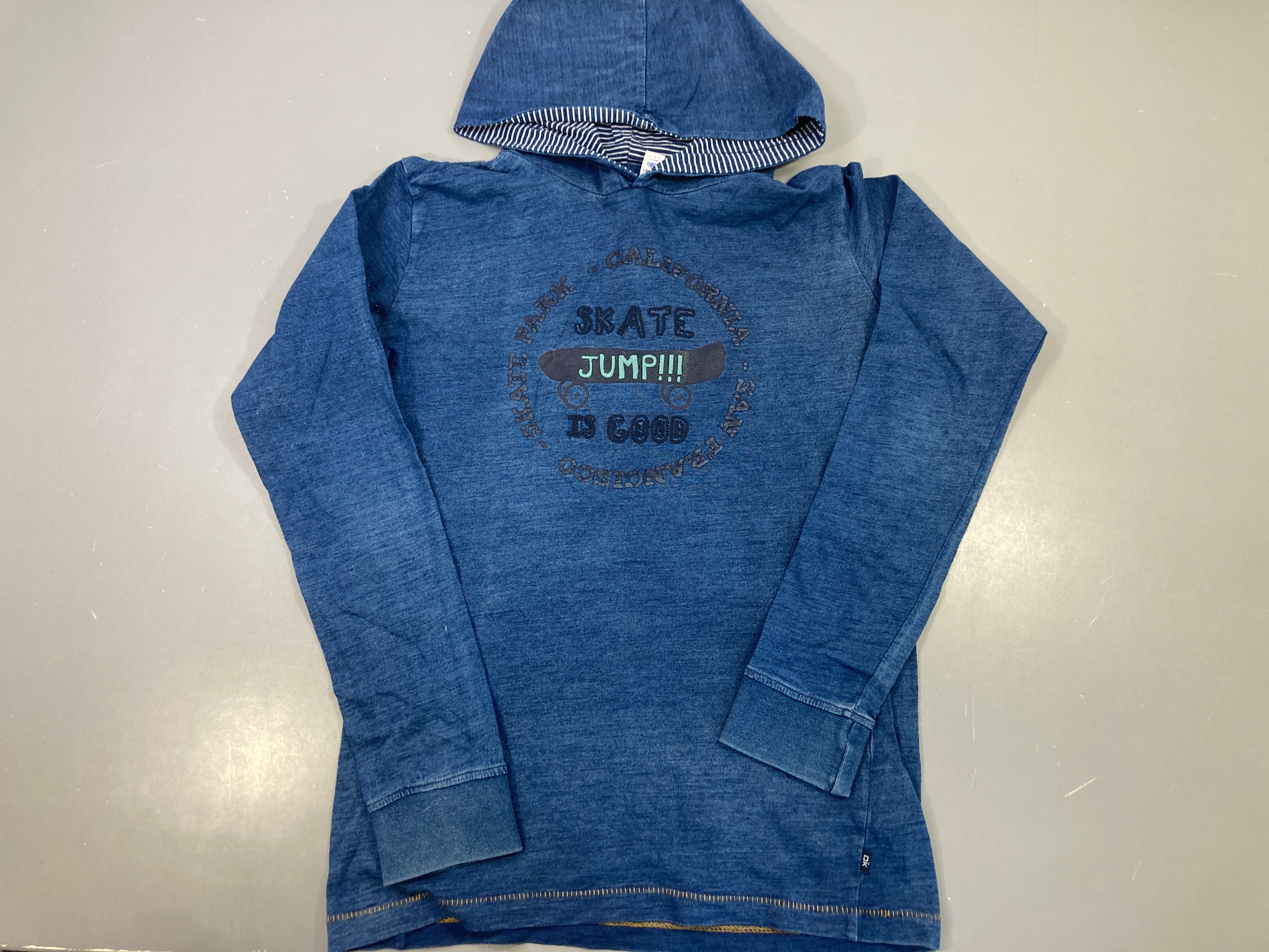 T-shirt m.l capuche bleu délavé Skate Jump San Francisco