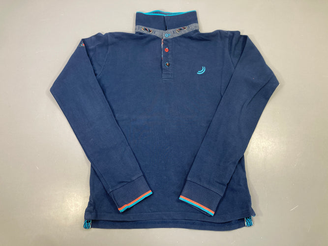 Polo m.l bleu marine col montant détails orange turquoise, moins cher chez Petit Kiwi