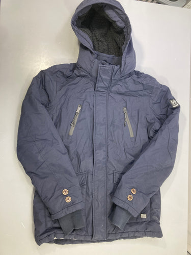 Blouson capuche bleu marine fourré poches boutons, moins cher chez Petit Kiwi