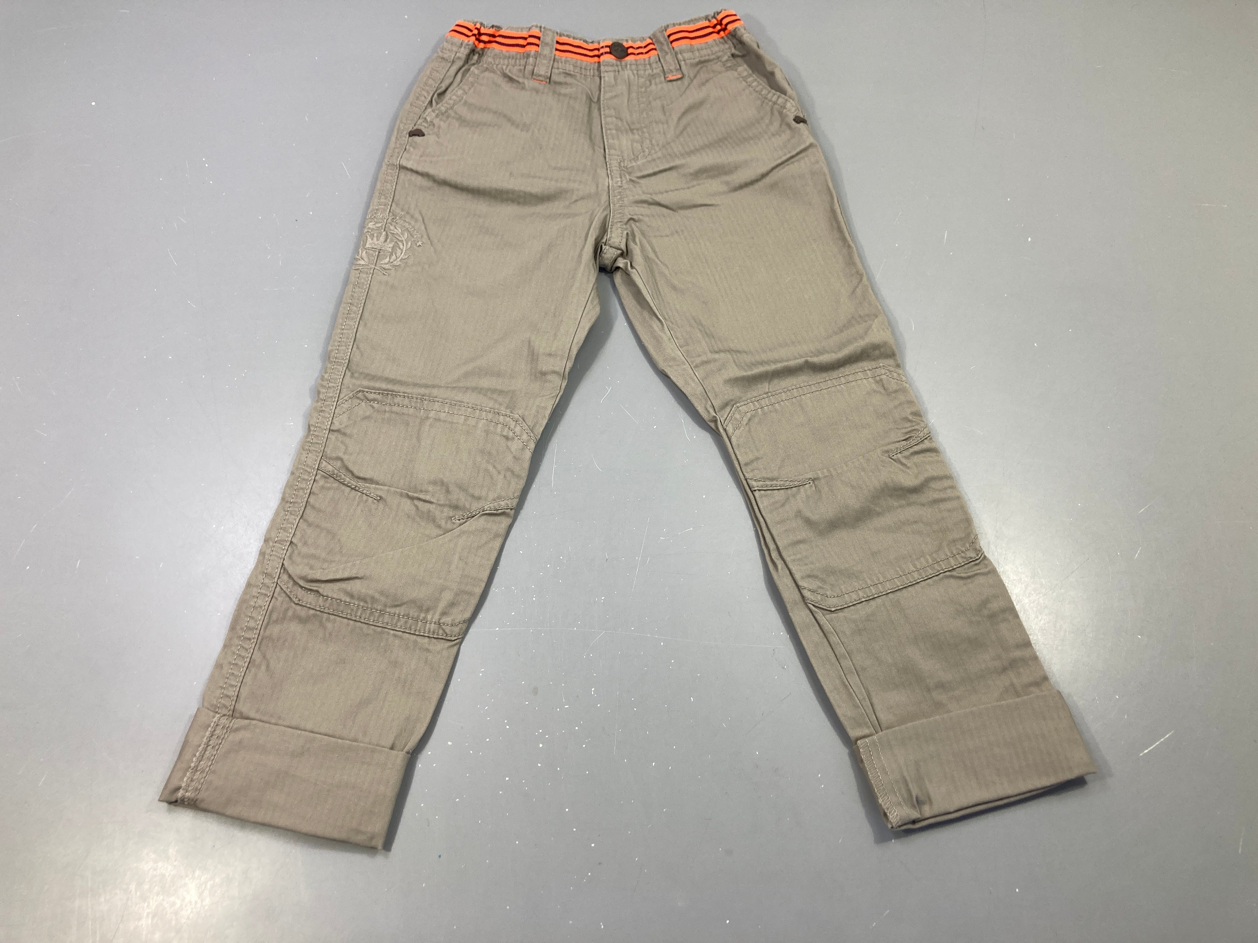 Etat neuf-Pantalon cargo à revers beige ceinture orange rayée