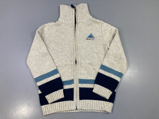 Gilet zippé écru rayures bleu marine bleu ciel Green City, moins cher chez Petit Kiwi