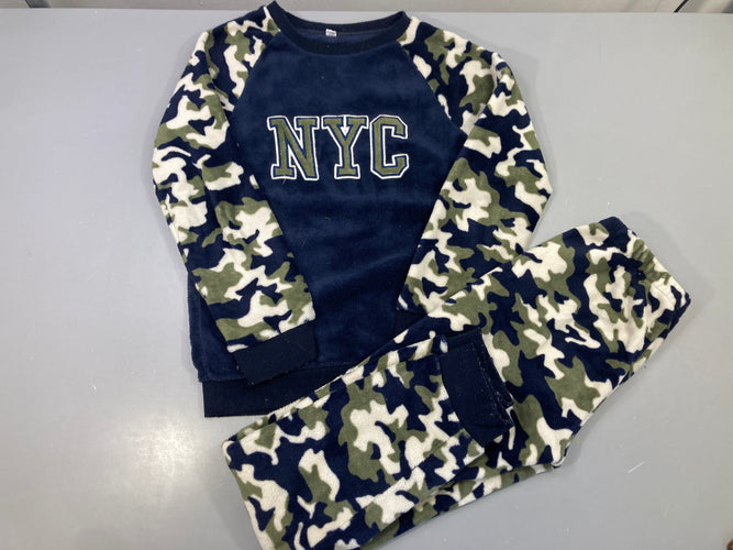 Pyjama 2pcs bleu marine camouflage NYC brodé - bouloché, moins cher chez Petit Kiwi