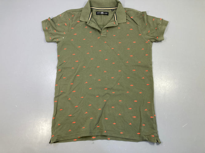 Polo m.c vert kaki requins orange, moins cher chez Petit Kiwi