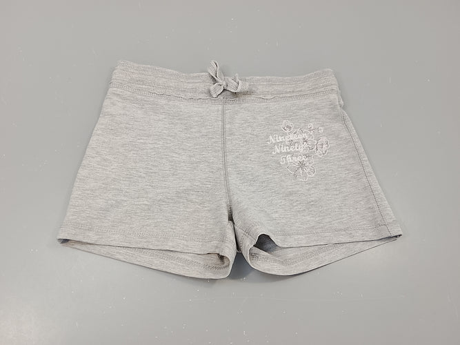 Short jersey gris clair flammé, fleurs rose  brodées, moins cher chez Petit Kiwi