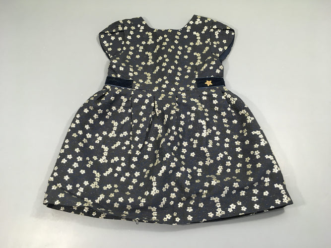 Robe m.c bleu foncé texturé fleuri doré, moins cher chez Petit Kiwi