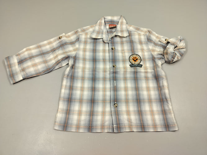 Chemise m.l blanche à carreaux gris et orange 100% coton, moins cher chez Petit Kiwi