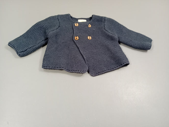 Gilet en mailles bleu marine , boutons chats, moins cher chez Petit Kiwi