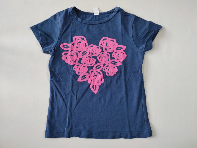 T-shirt m.c bleu marine roses, moins cher chez Petit Kiwi