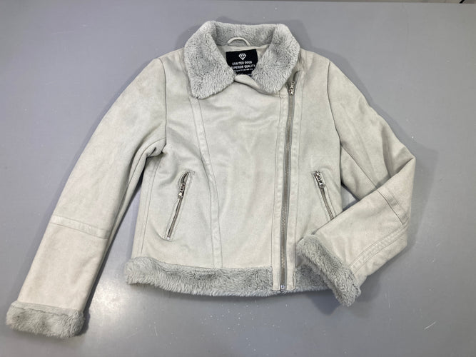Veste grise suédine col fausse fourrure, moins cher chez Petit Kiwi