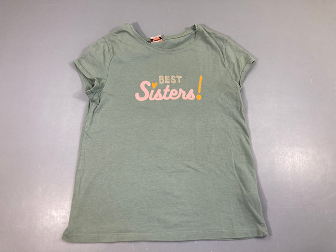 T-shirt m.c vert Sisters, un peu bouloché, moins cher chez Petit Kiwi