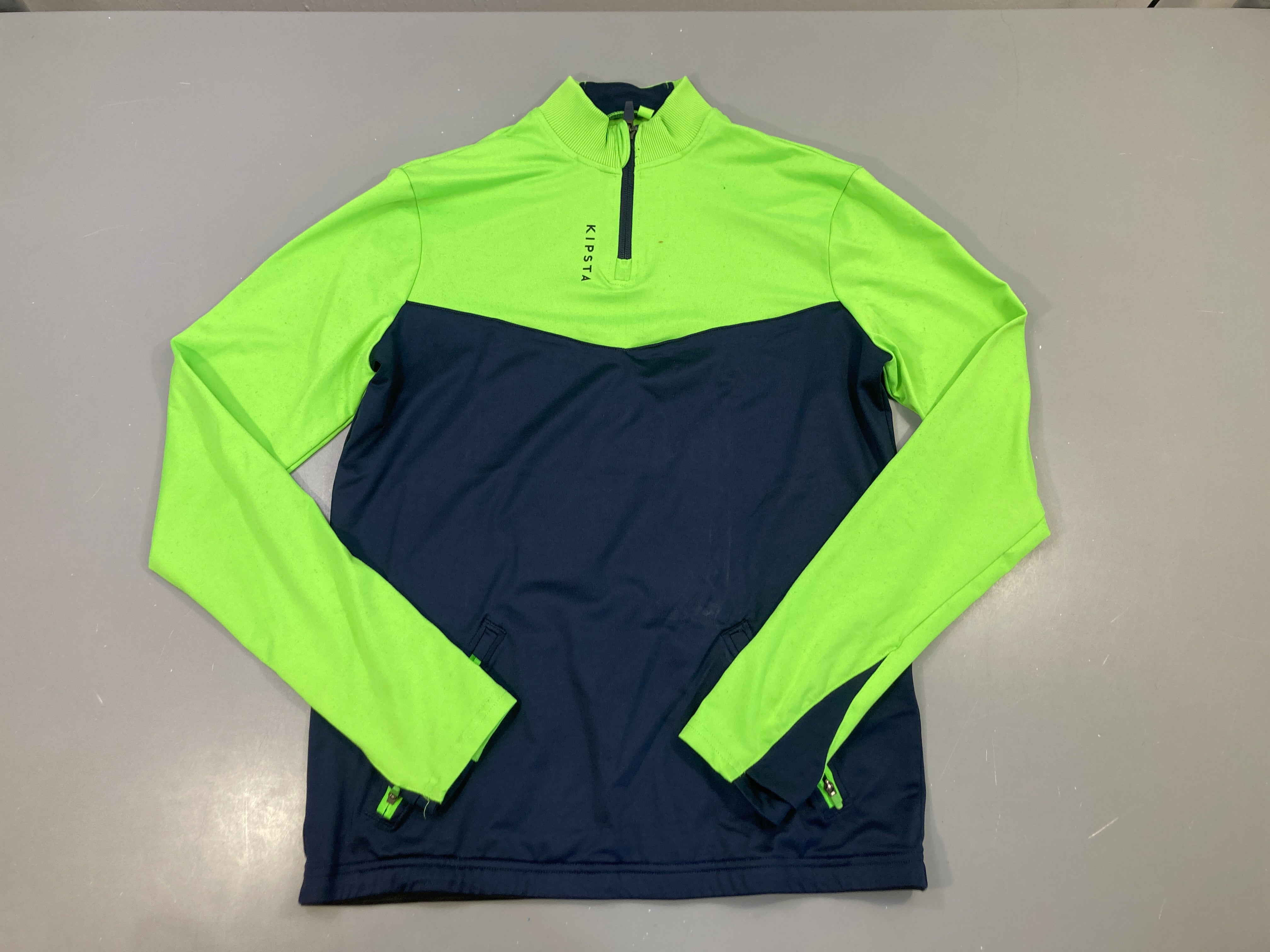 Pull vert marine zippé col montant, Kipsta