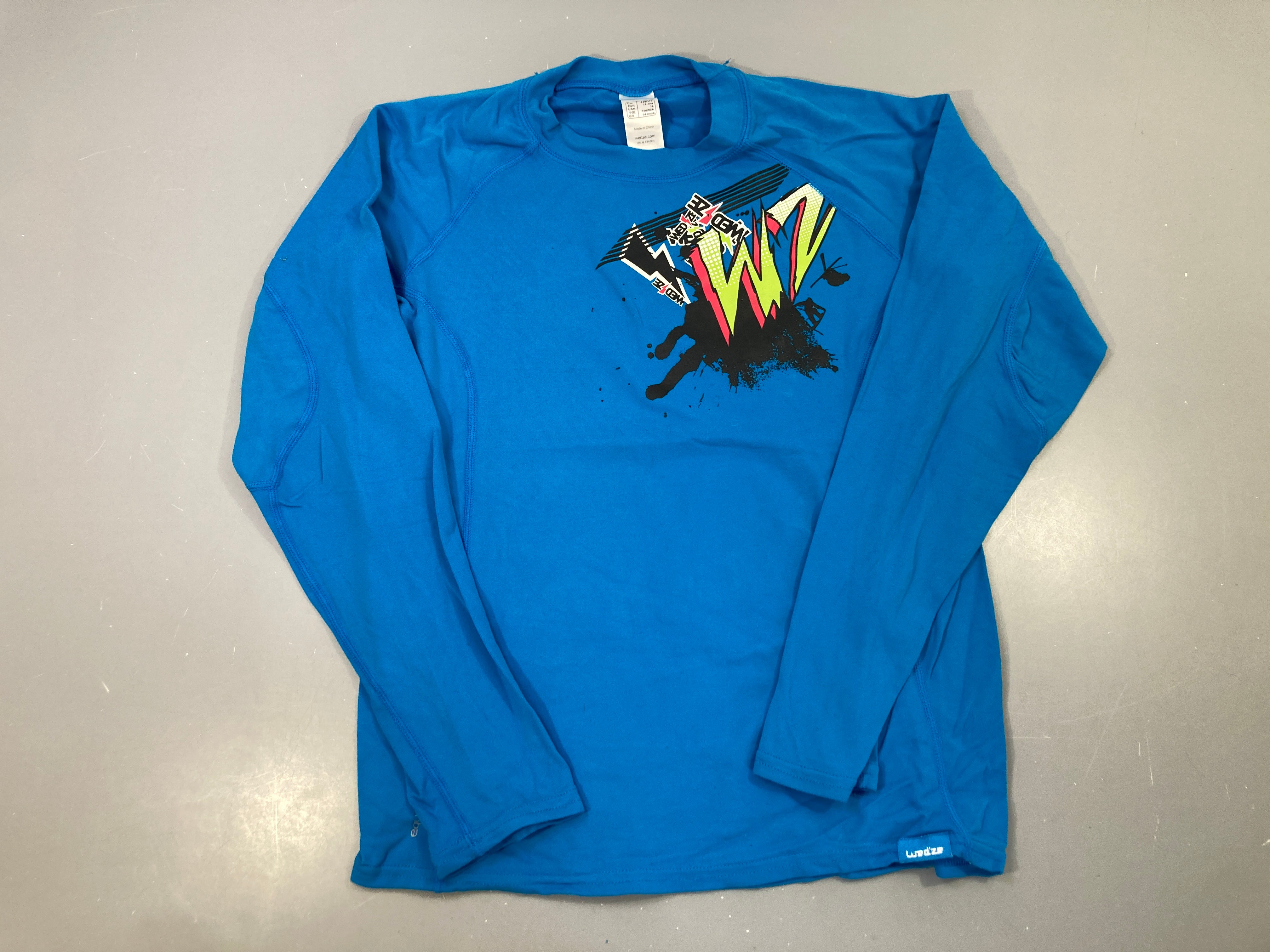 T-shirt m.l thermique bleu imprimé graphique, Wedze