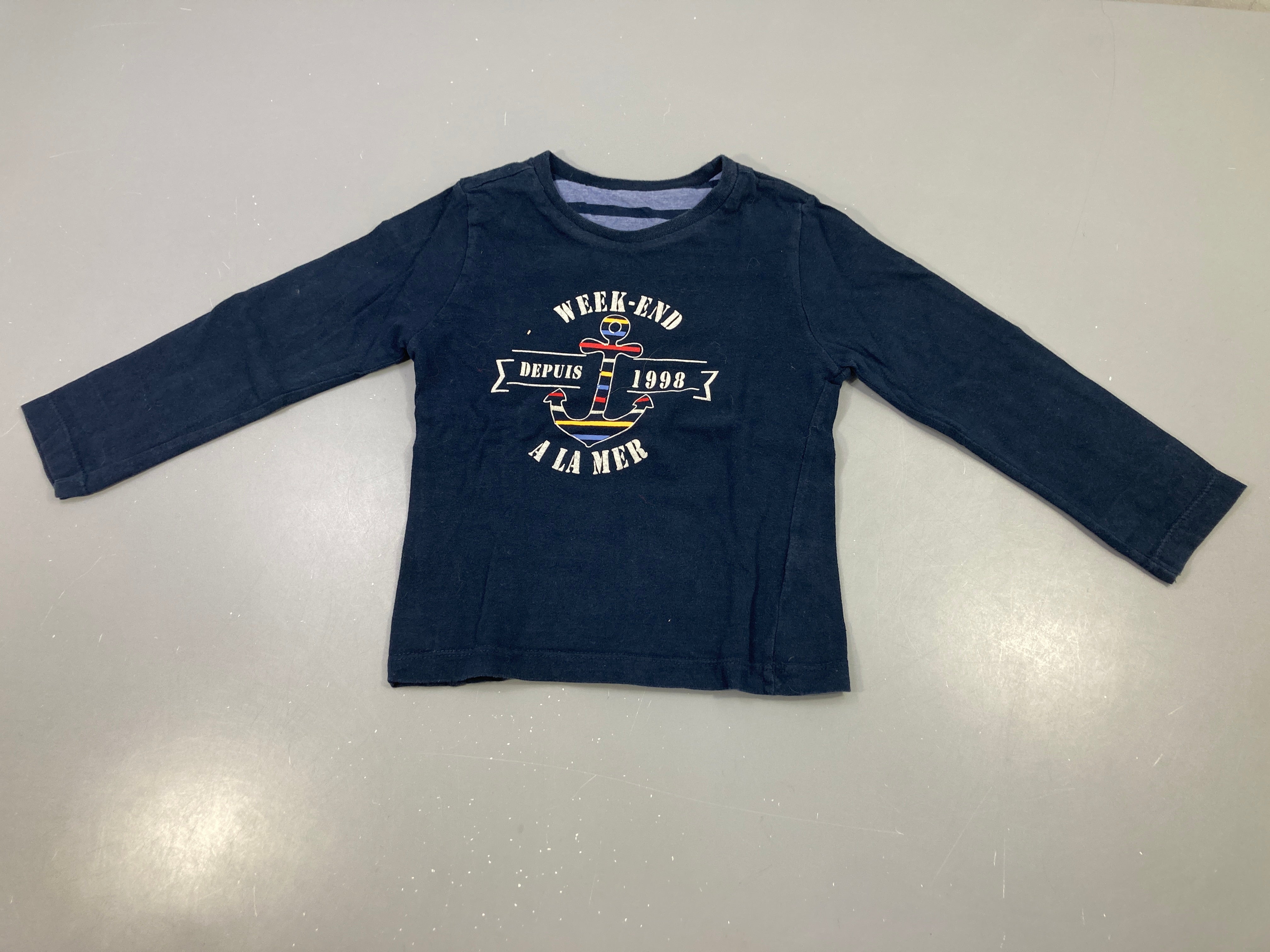 T-shirt m.l bleu marine ancre, doublé,Week-end