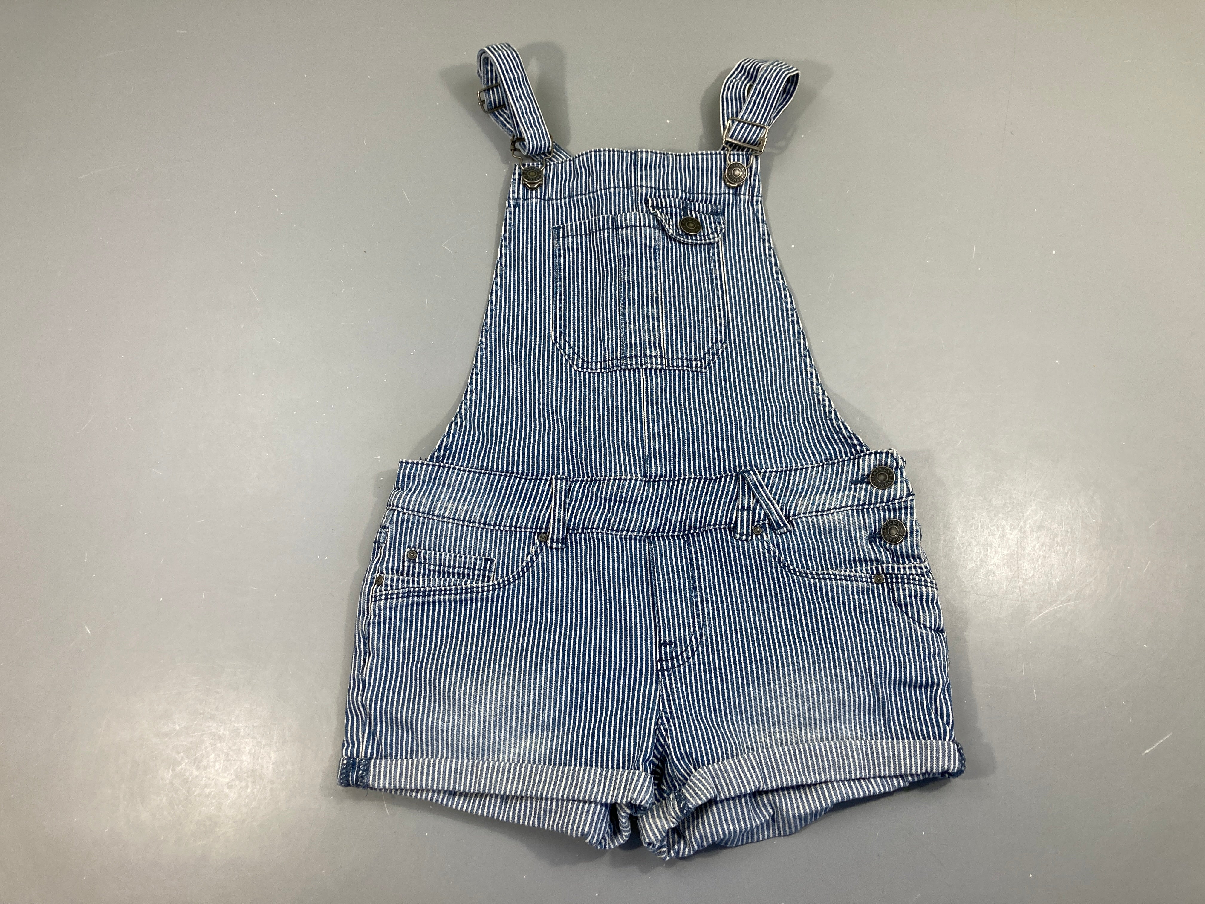 Salopette short rayé bleu marine/blanc