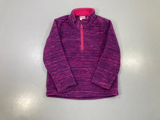 Pull polaire 1/4 zip prune/fuchsia chiné, zip rose, col montant, moins cher chez Petit Kiwi