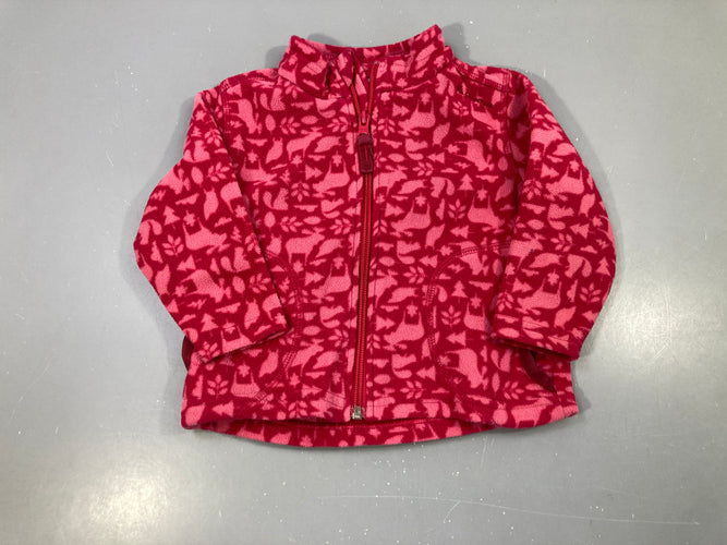 Polar zippé rose motif feuilles et animaux, 2 poches, Quechua, moins cher chez Petit Kiwi