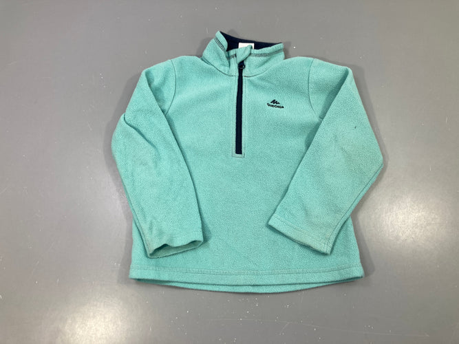Pull polaire 1/4 zip vert menthe, col marine, logo Quechua brodé, moins cher chez Petit Kiwi