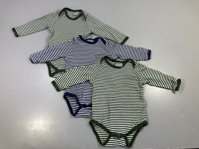 Lot 3 bodies m.l rayés kaki/blanc et marine/blanc, moins cher chez Petit Kiwi