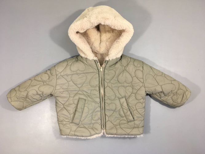 Doudoune peluche beige réversible Kaki clair, moins cher chez Petit Kiwi