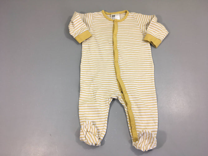 Pyjama jersey blanc rayé jaune, moins cher chez Petit Kiwi