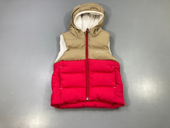 Bodywarmer beige/rouge, capuche doublée polaire écrue, moins cher chez Petit Kiwi