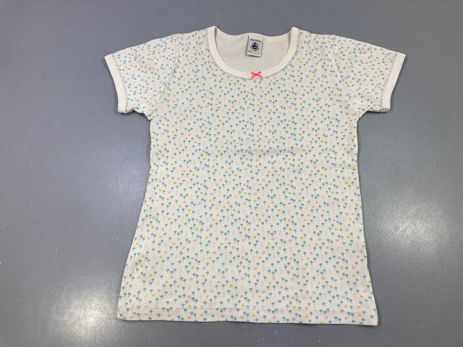Chemisette m.c écru, fleurs pastel noeud rose, moins cher chez Petit Kiwi