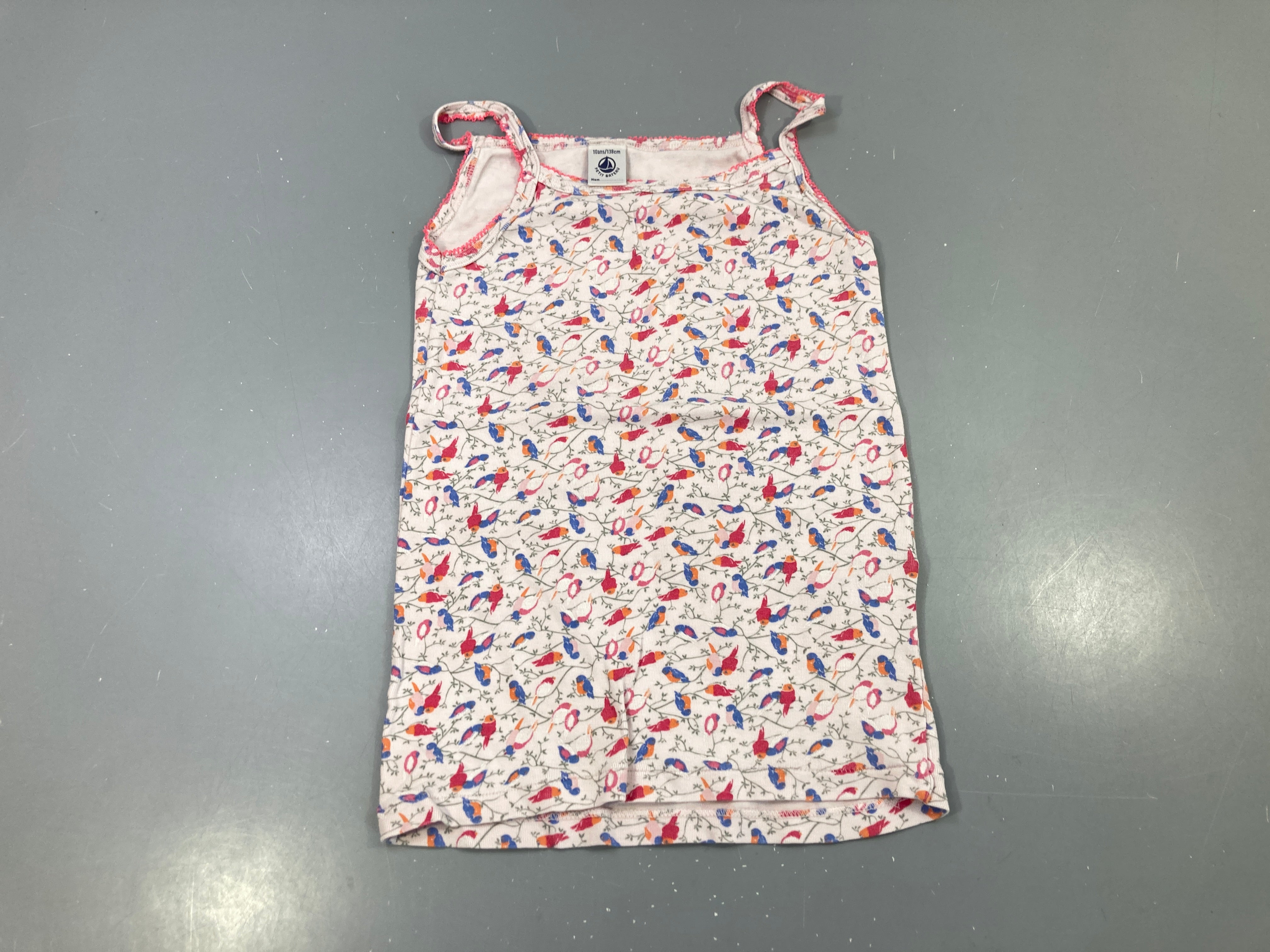 Chemisette s.m écru, oiseaux multicolores