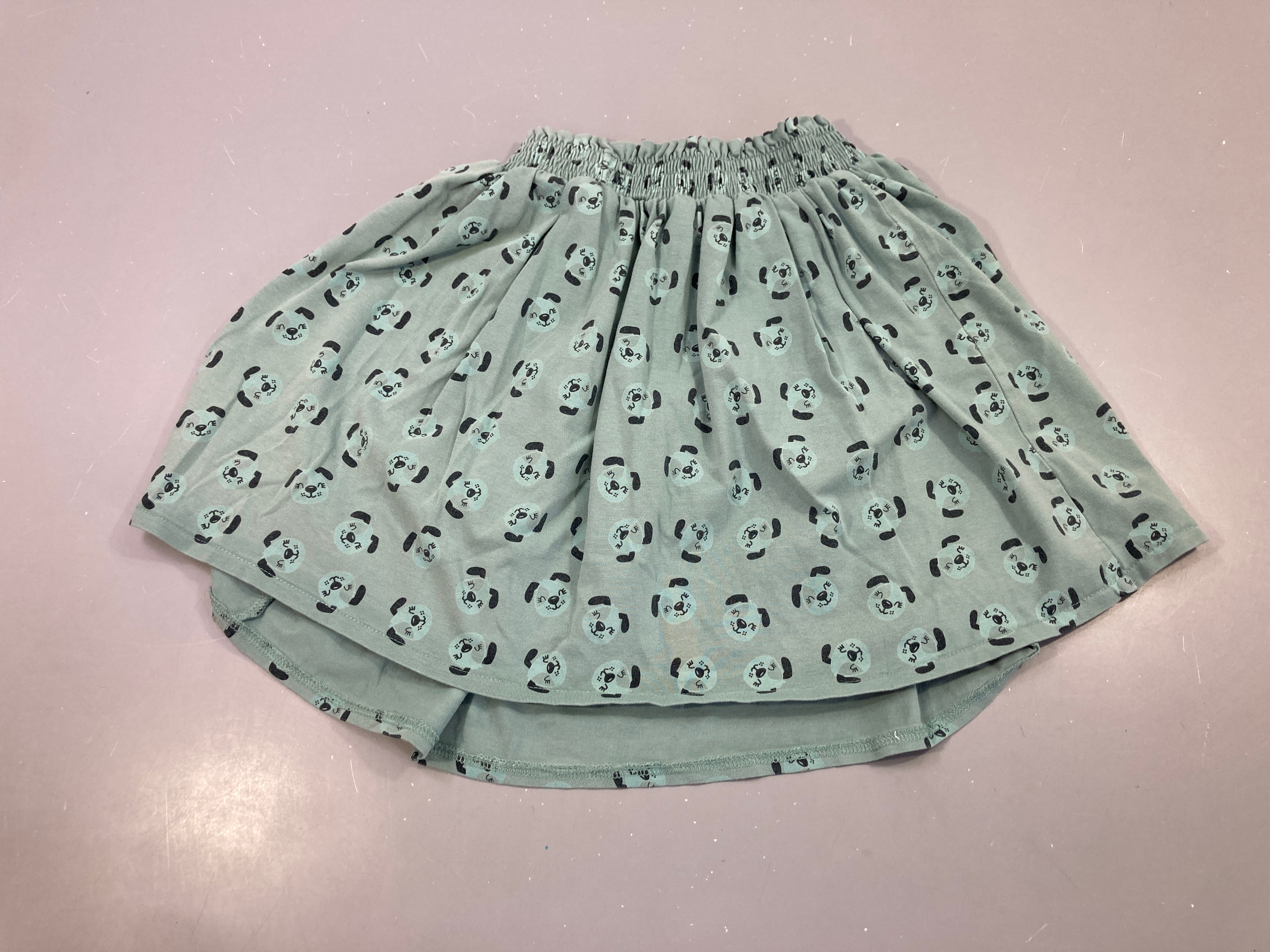 Jupe jersey vert menthe, imprimé pandas