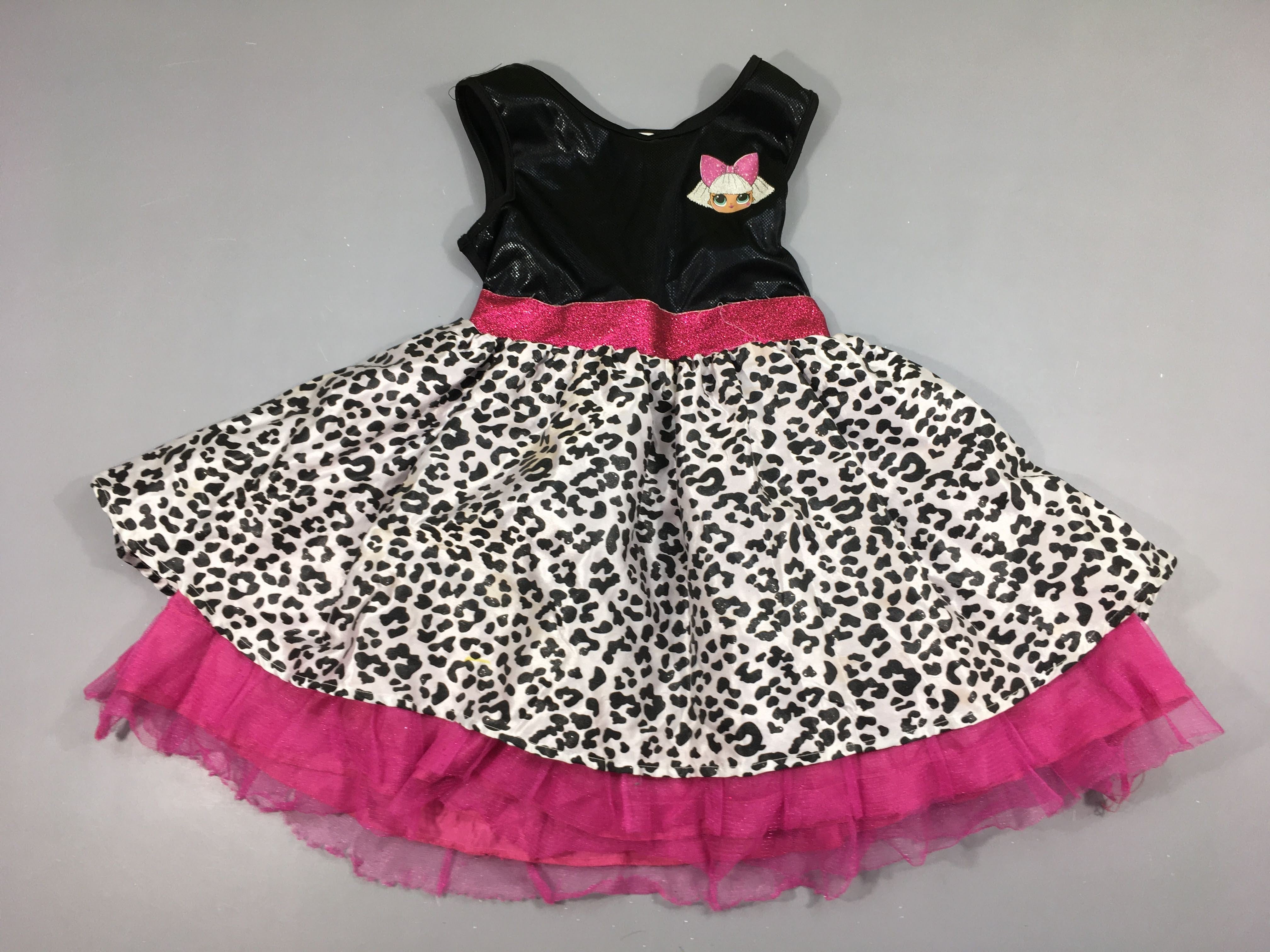 Déguisement Robe s.m noir léopard, tulle Poupée Lol, Rubie's