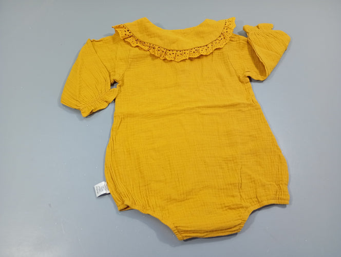 Combishort ml en gaz de coton jaune moutarde avec grand col, moins cher chez Petit Kiwi