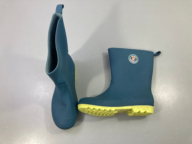 Bottes de pluie bleu canard, semelle jaune crantée, Blackfeet, moins cher chez Petit Kiwi