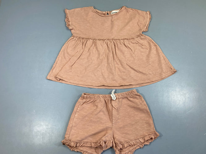 T-shirt m.c saumon foncé flammé + short Dear Mini, moins cher chez Petit Kiwi