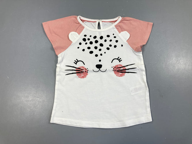 T-shirt m.c blanc-vieux rose Félin, moins cher chez Petit Kiwi