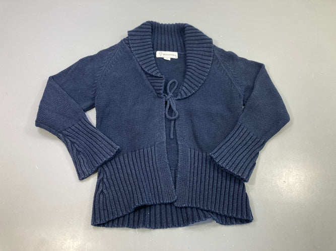 Gilet bleu marine, fermeture  à nouer, col châle, moins cher chez Petit Kiwi
