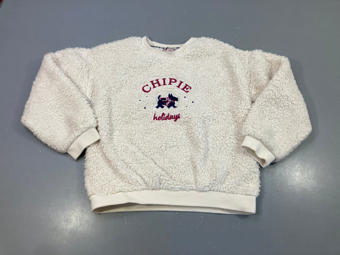 Pull peluche écru chien bleu "Chipie", moins cher chez Petit Kiwi