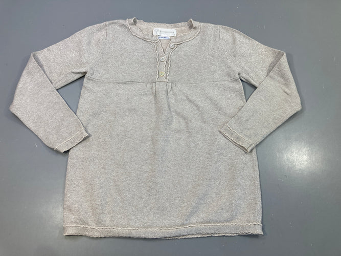Pull  gris clair pailleté ,3 petits boutons, moins cher chez Petit Kiwi