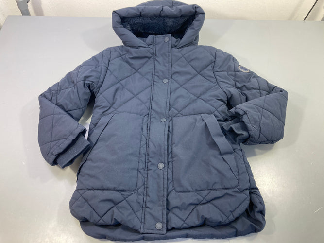 Veste zippée à capuche bleu marine, effet matelassé, intérieur doux et chaud, moins cher chez Petit Kiwi